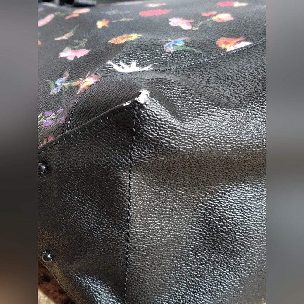Rebecca Minkoff Cherish Black Floral Coated Canvas Large Shoulder Bag Tote Purse - Picture 12 of 16